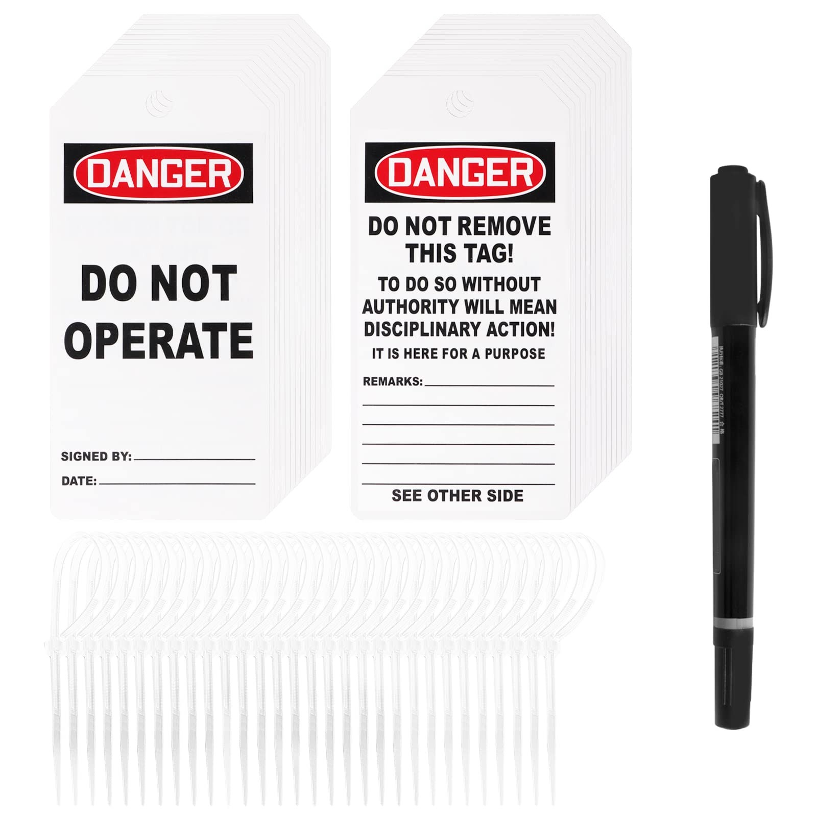 Red Danger Tags, Do Not Operate Tags with 25 Zip Ties, Do Not Remove The Tag …