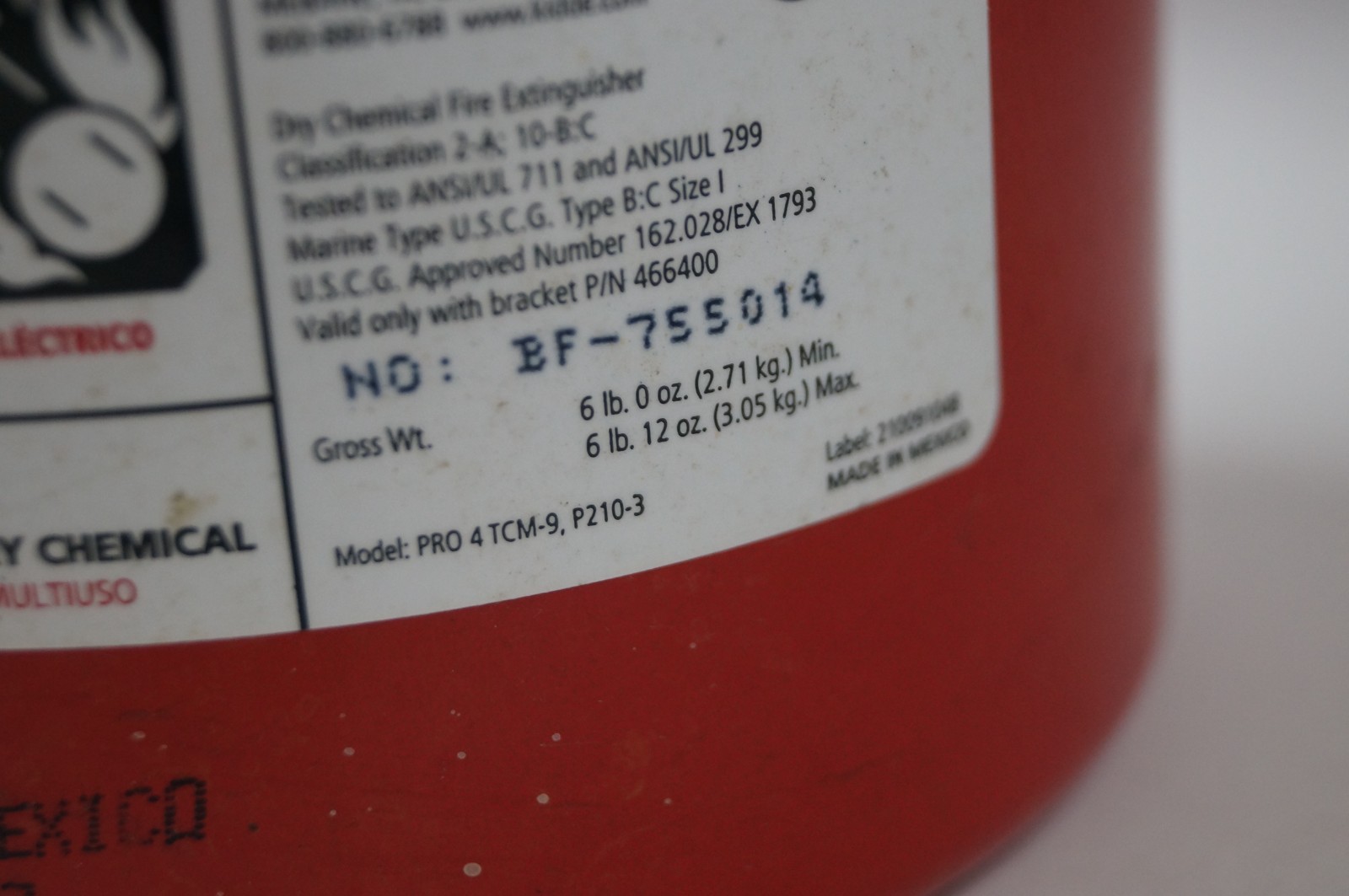 KIDDE PRO 4 TCM-9, P210-3 Fire Extinguisher 6 lbs Dry Chemical WORKING F121