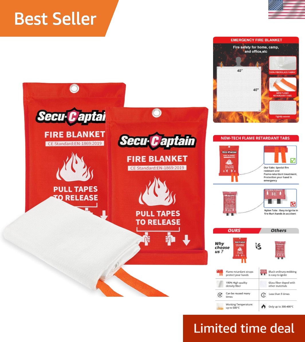 40″x40″ Flame Suppression Fire Blankets – Lightweight & Waterproof Safety Set