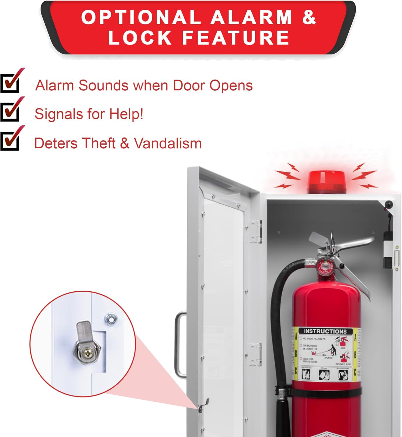 Fire Extinguisher Cabinet with Alarm & Lock – Fits 5 Lb Extinguishers
