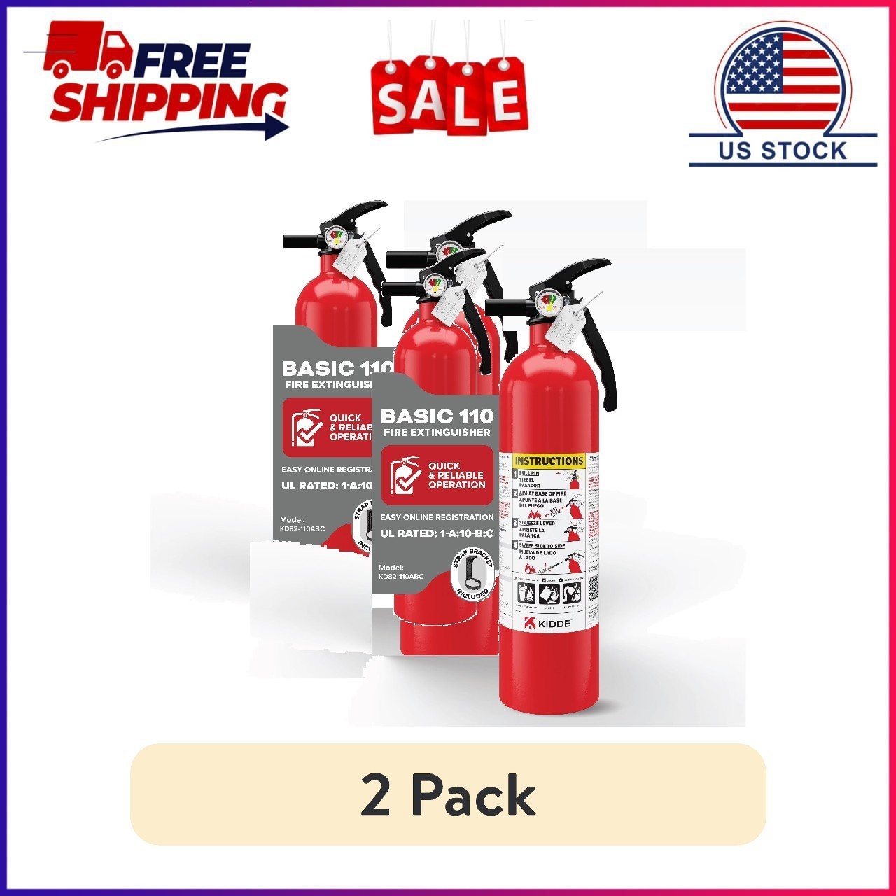 (2 pack) Kidde Basic Fire Extinguisher for Home, Residential 1A10BC