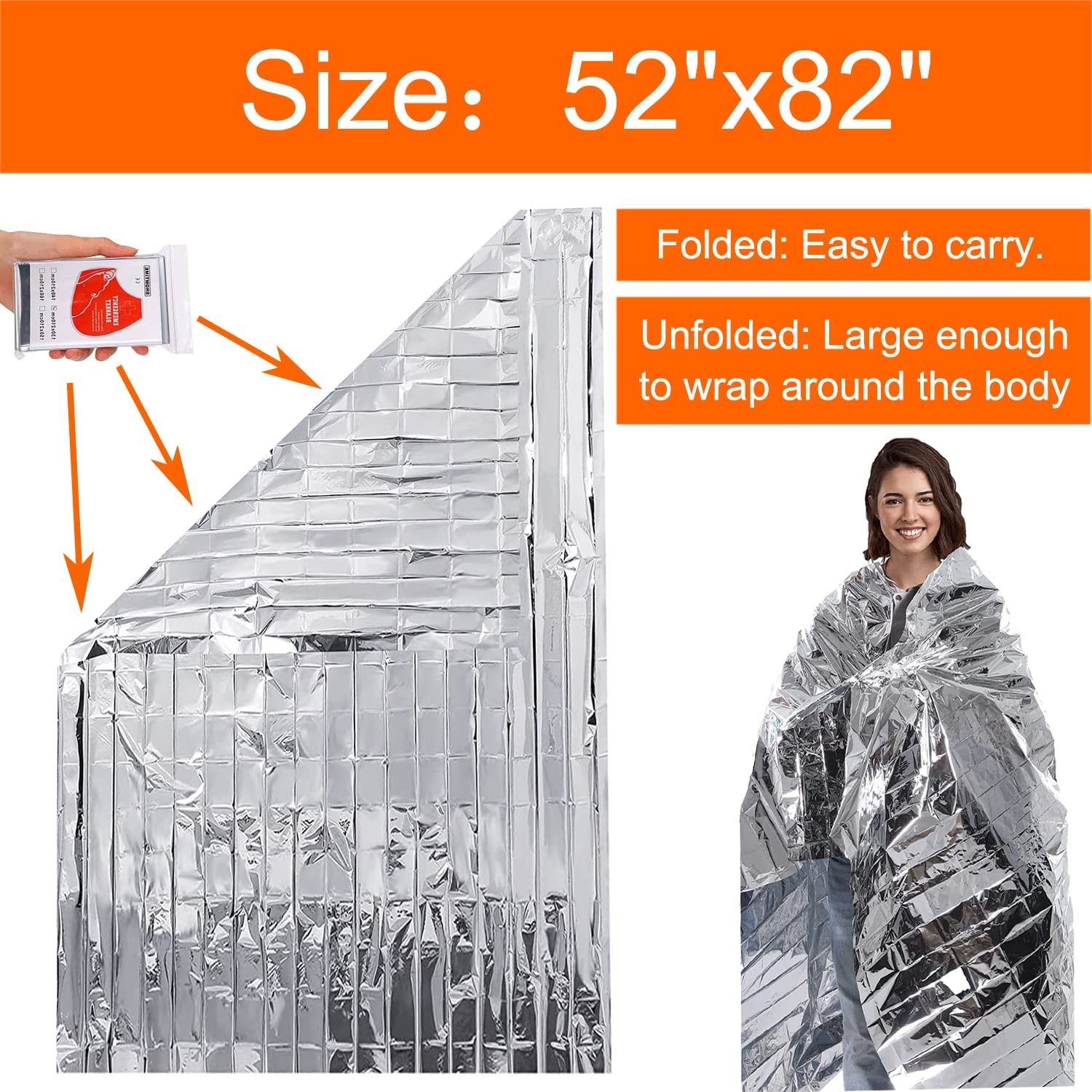 50 Pcs Emergency Mylar Thermal Blanket, Gigantic Space Blanket 82 * 52 in. fo…