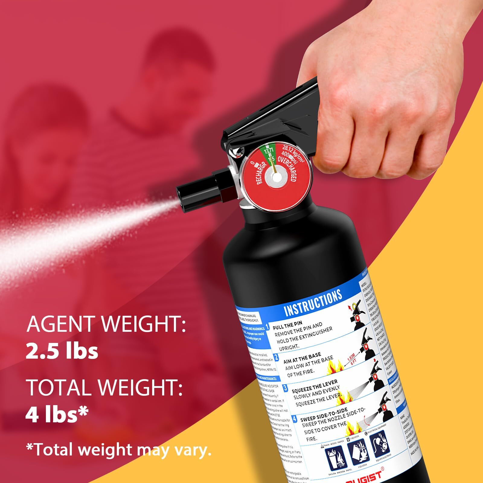 Ougist ABC Dry Powder Fire Extinguisher, 2.5 lb – 1-A:10-B:C Rated, Fire Extingu