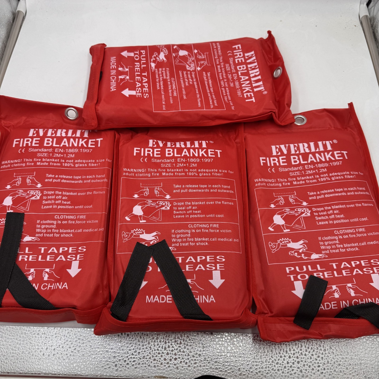 4 PACK FIRE BLANKET Everlit 1.2MX1.2M Emergency Prepared set
