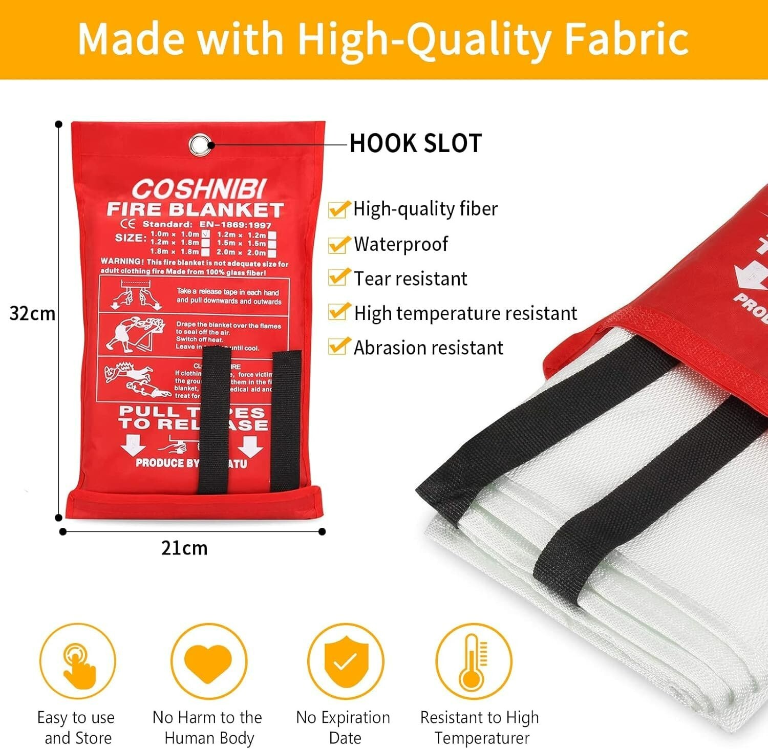 High Heat Resistant Emergency Fire Blanket for Home & Kitchen