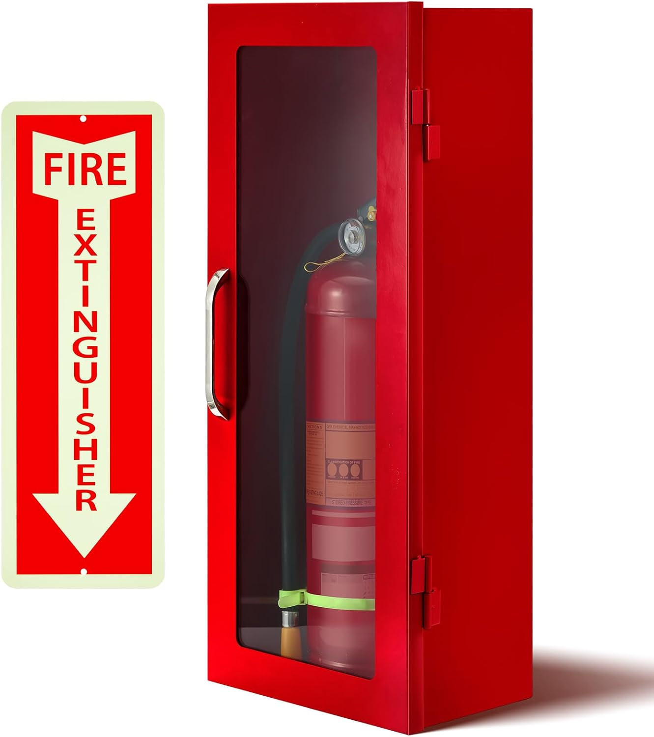 10 Lb Fire Extinguisher Cabinet with Reflective Sign, Wall & Surface Mount Fire