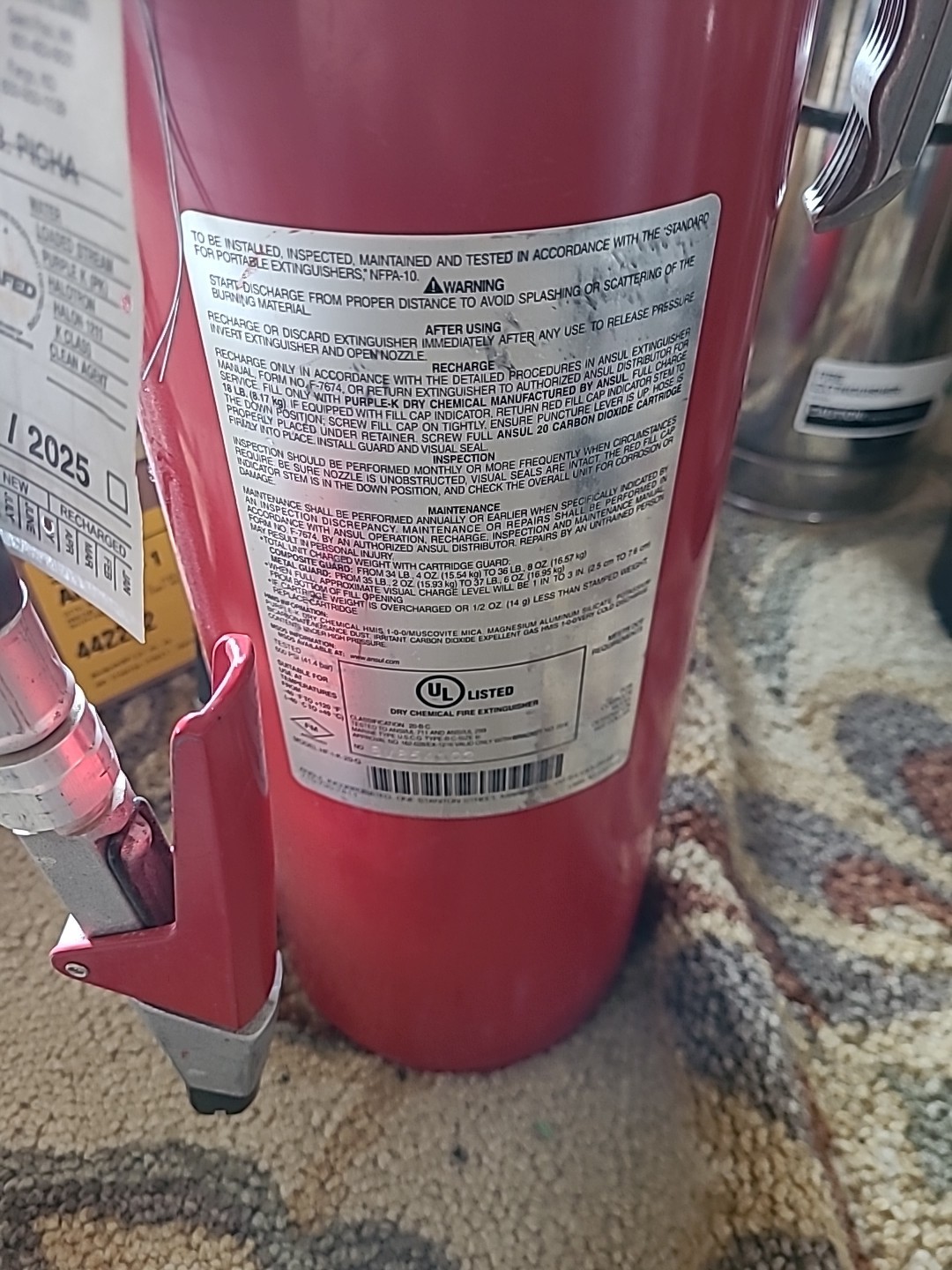 Ansul Red Line BC -20lb I-K-20-G Reg. Dry chem Cart. Op.Fire Extinguisher W/TAG