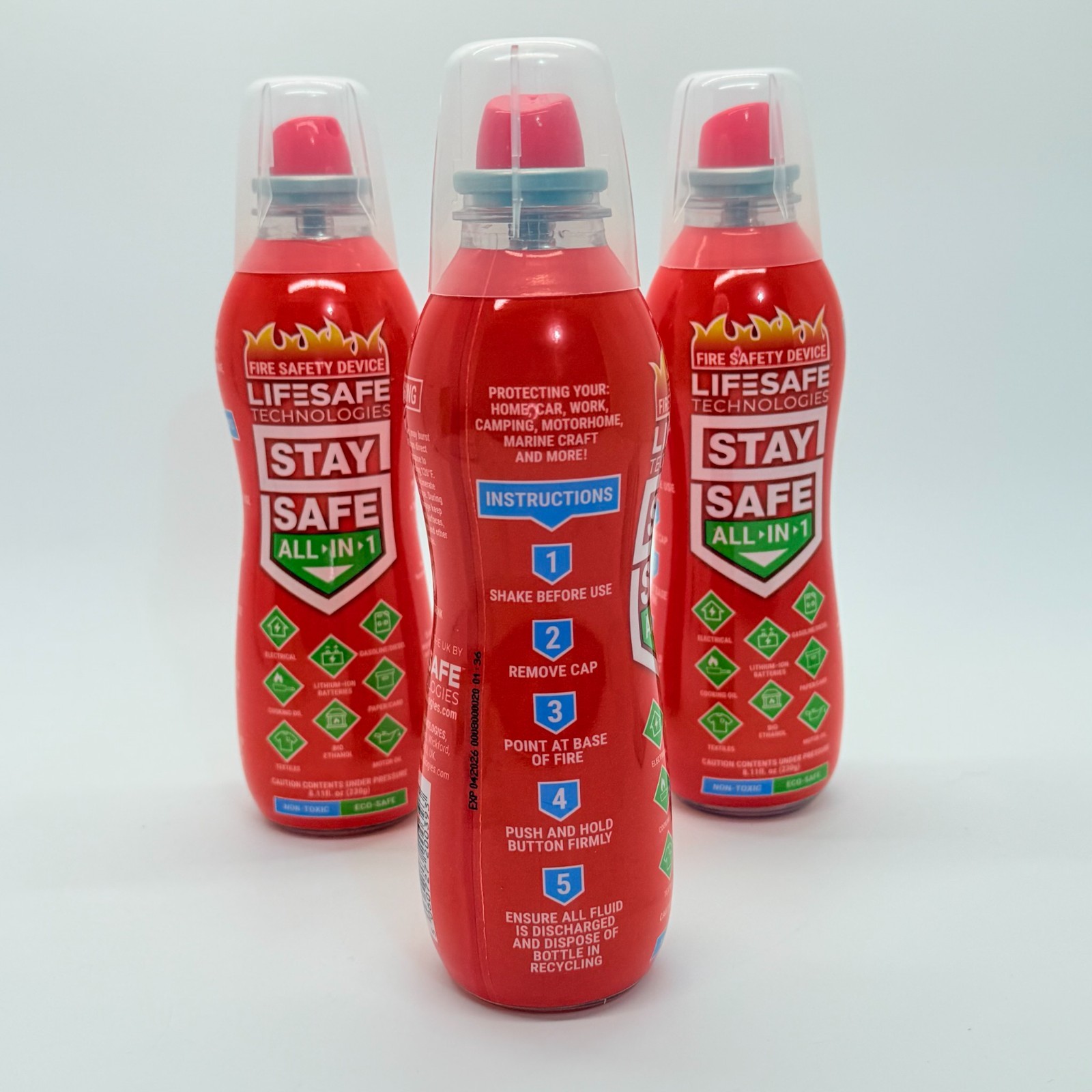 3 Pack LifeSafe StaySafe All-in-1 Fire Extinguisher Spray – Home Car Garage