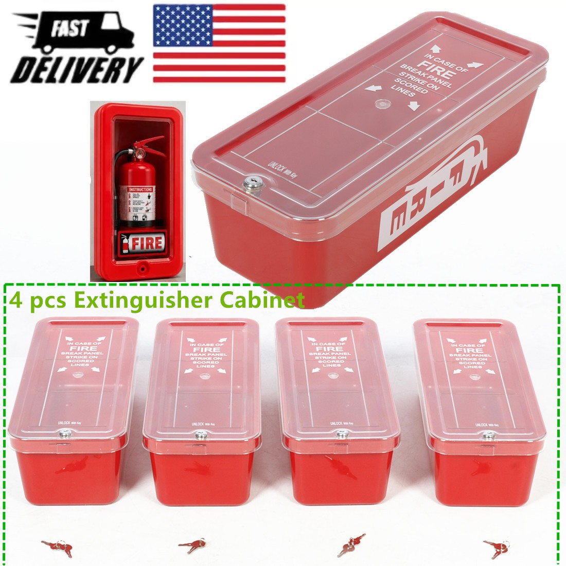 Fire Extinguisher Cabinets Box Red Plastic ABS Cover Case for 5LB 4pcs/Pack