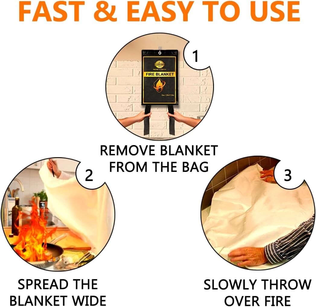 SAFECASTLE 4 Fire Emergency Survival Kit Blanket (59″x59″) with 2 Hook and Glove
