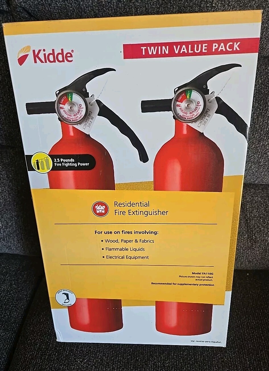 Kidde fire extinguisher Twin pack dry chemical powder – Wood, Paper, Fabric