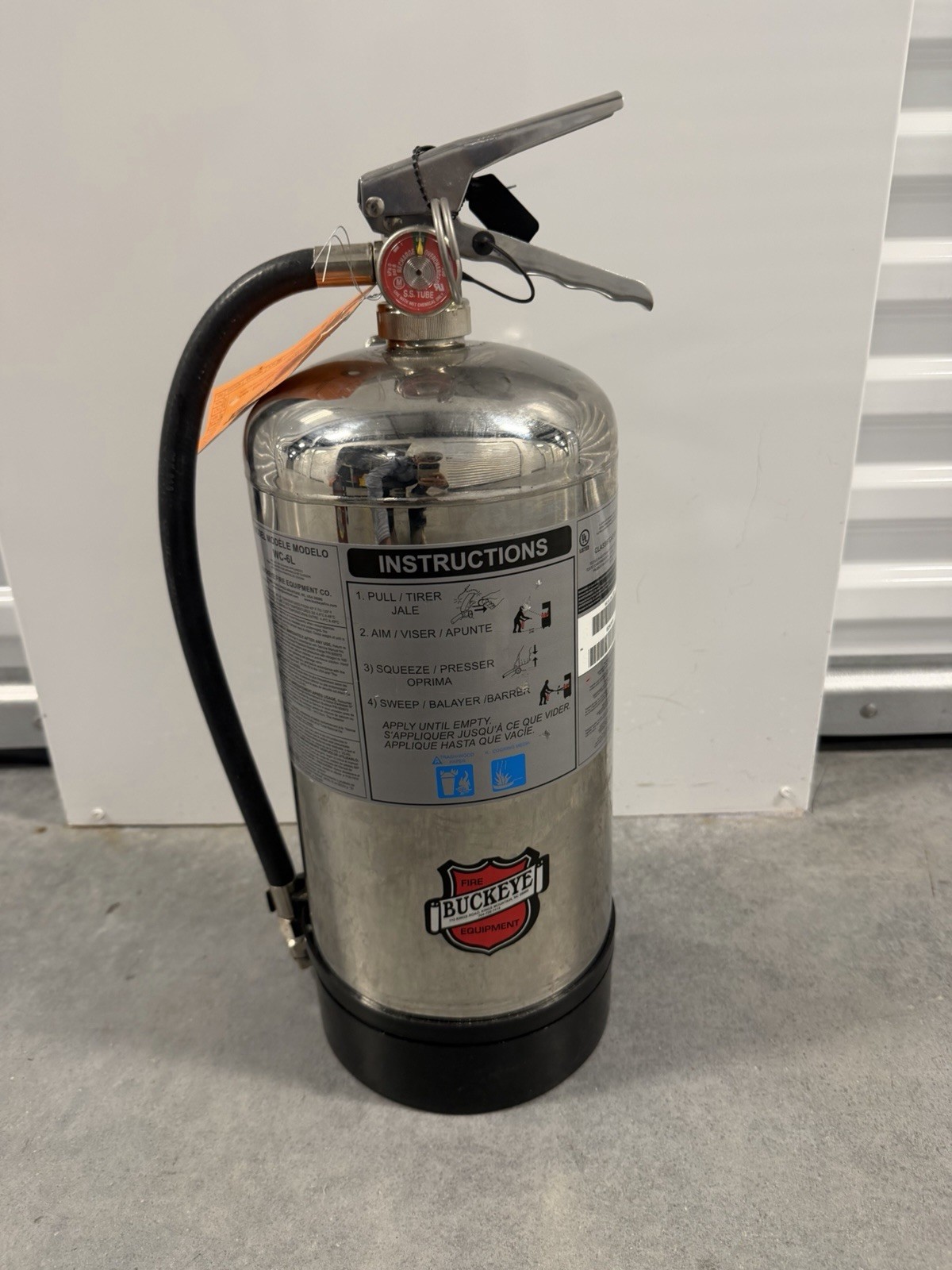 Model WC-6L Buckeye Fire Extinguisher Inspected Just Over 1 Year Ago