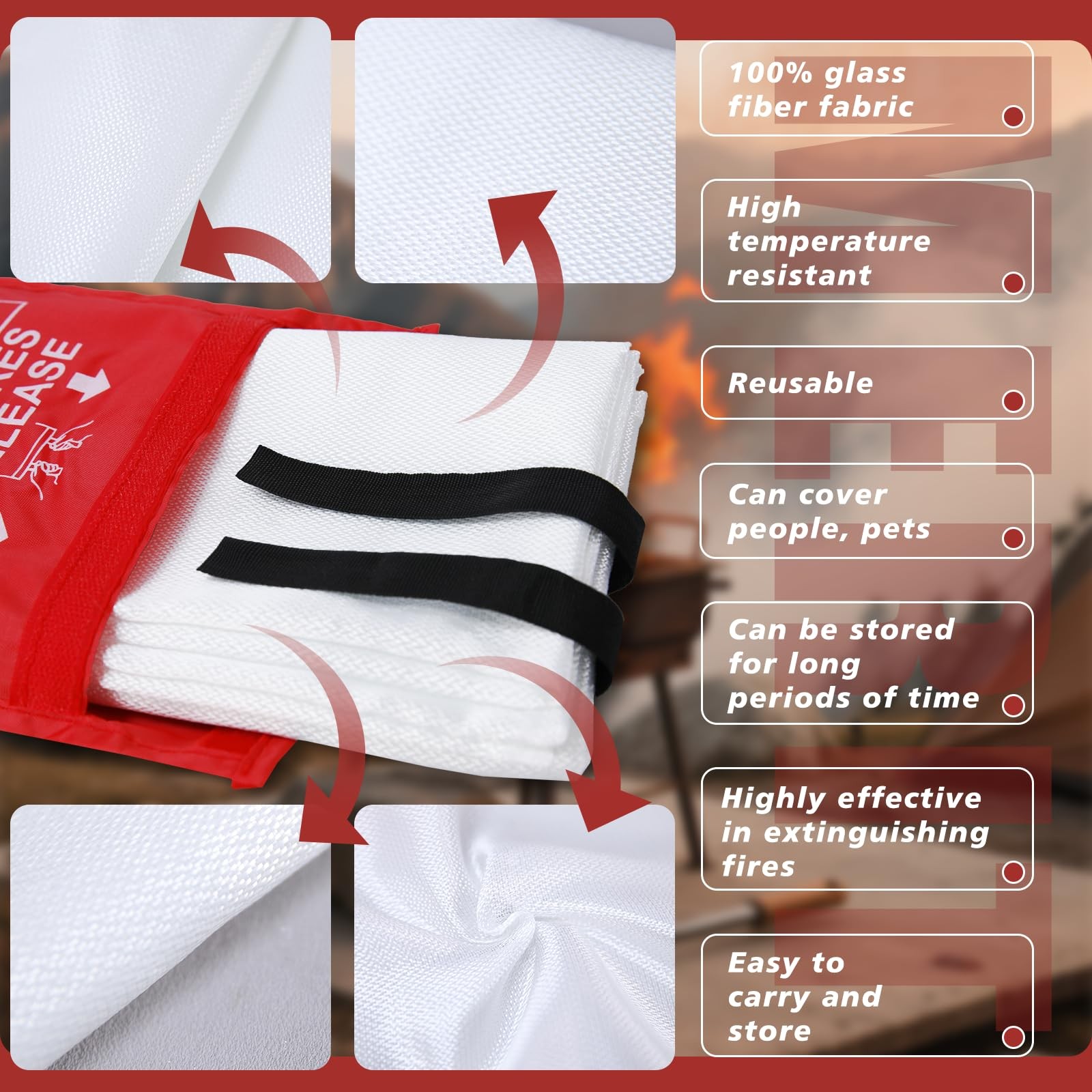 Fire Blanket 4 Pack – 40″ x 40″ Fiberglass Fire Blanket for Home and Kitchen,…