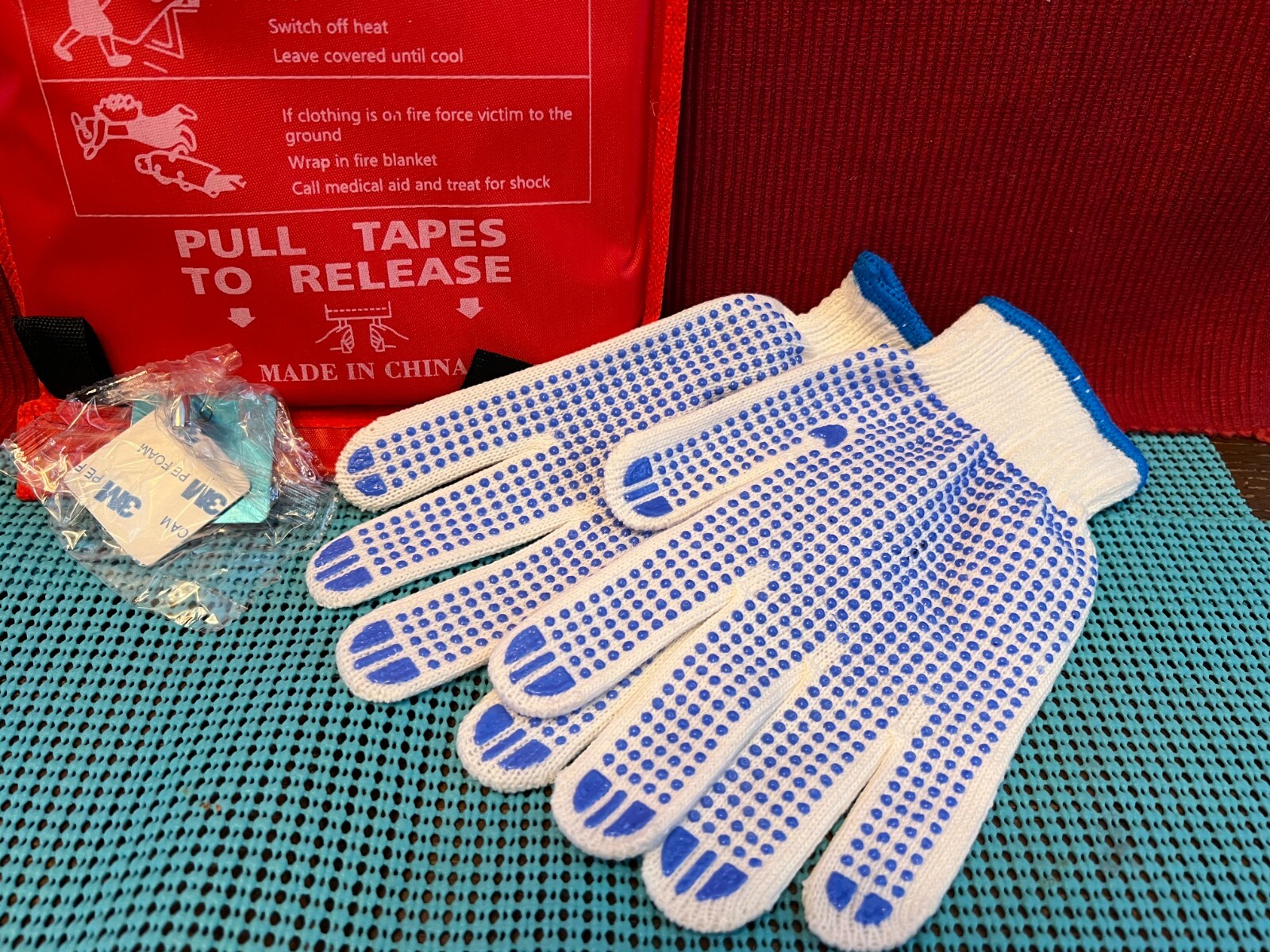 TWO (2) Emergency Fire Blankets with Hooks and Gloves ( 39″ X 39″ / 1m x 1m )
