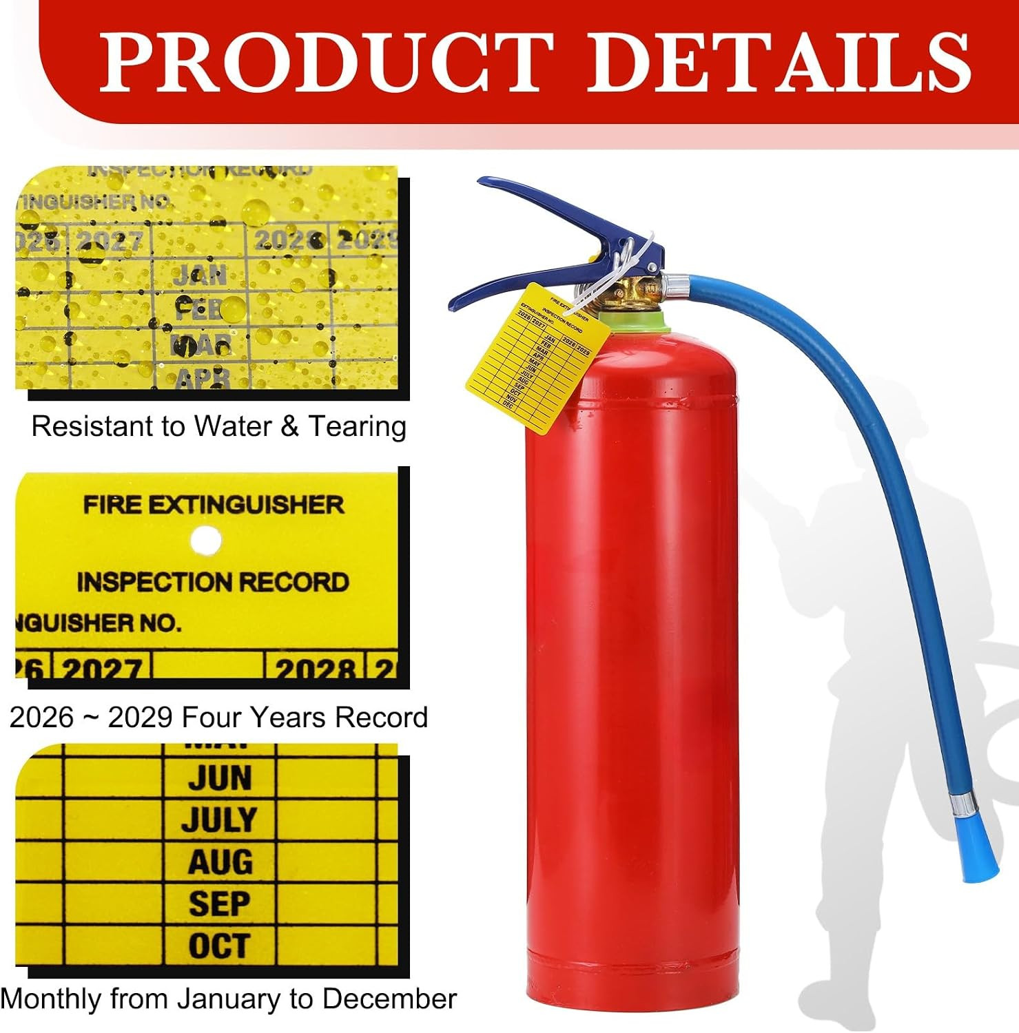 200 Pack Fire Extinguisher Tags Monthly Inspection Yellow Plastic 2026-2029 Dura