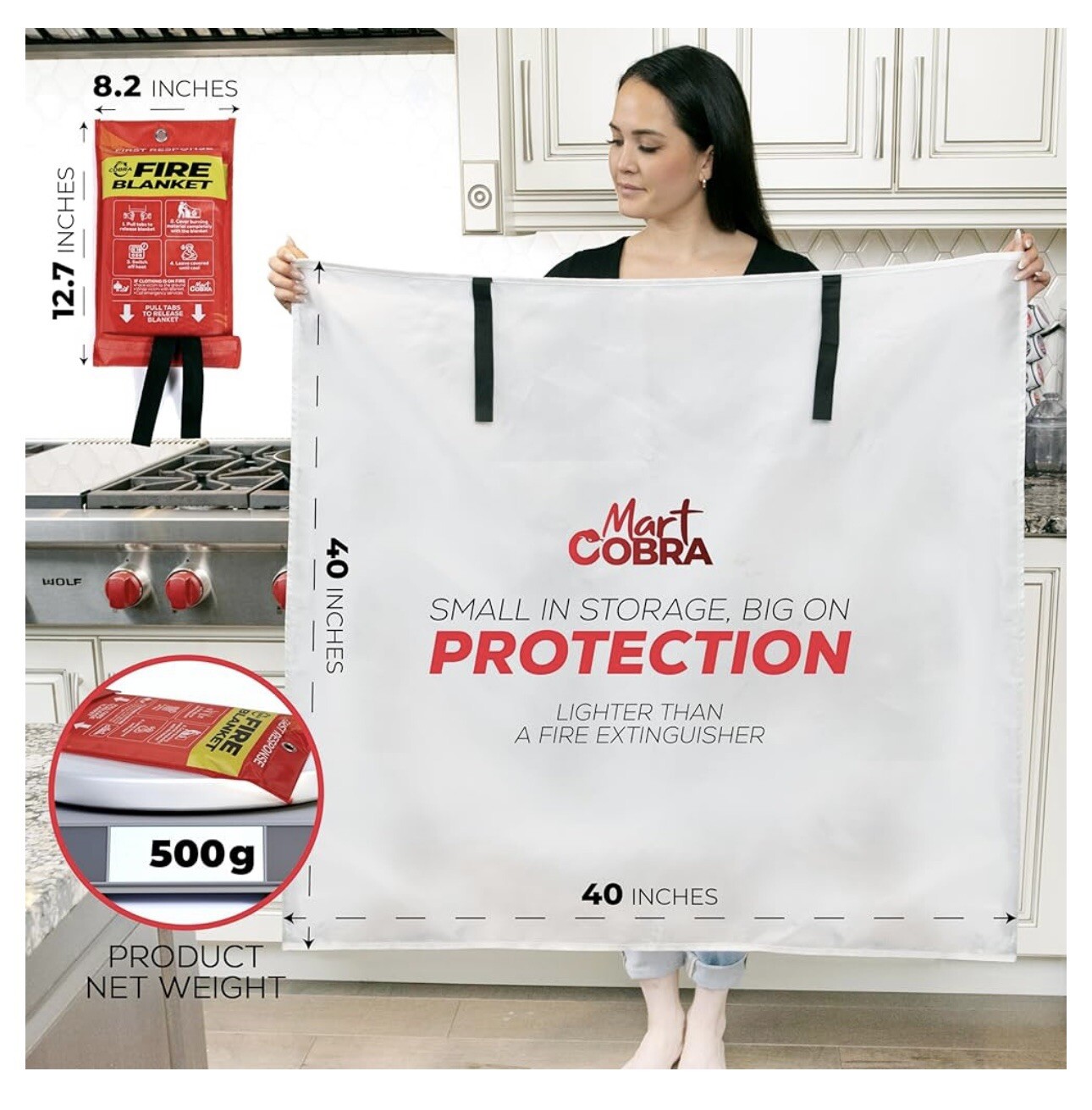 4 Pk. First Response Fire Blanket Fire Protection 100% Fiberglass 40″x40″