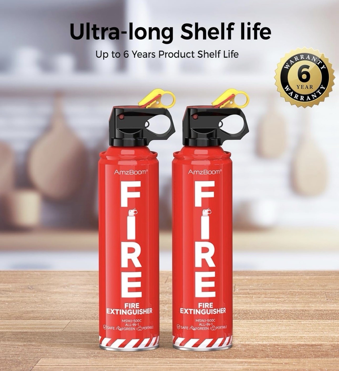 AmzBoom 2-Pack Fire Extinguisher for Home, Kitchen, Car, and Grill with Mount
