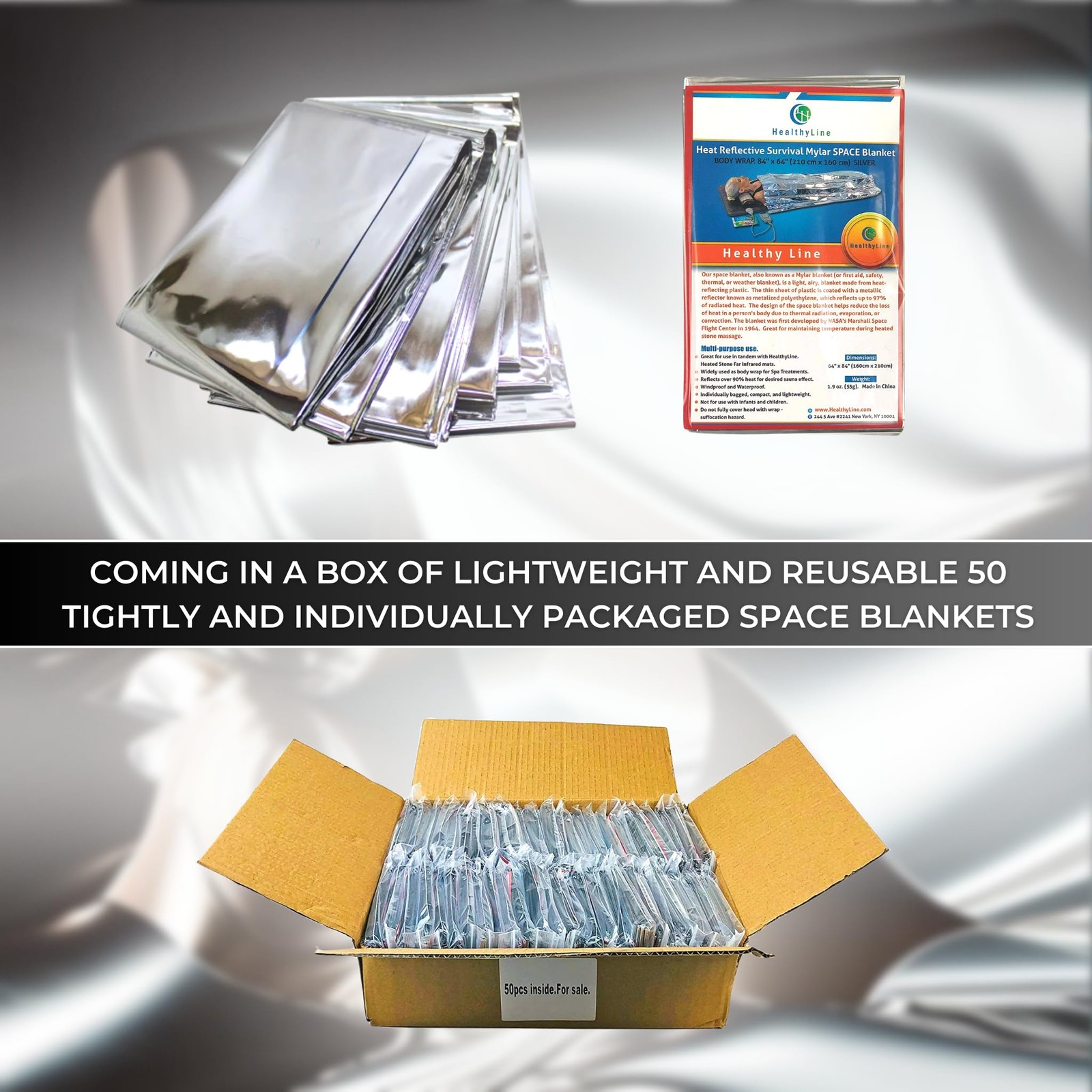 Emergency Mylar Foil Blanket 50-PACK – Extra Large 84″ x 64″ – Thermal Reflec…