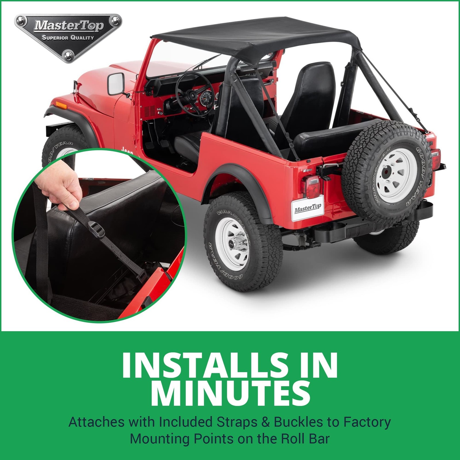 MasterTop Strap Style Bimini Top – Fits Jeep Wrangler YJ & CJ-7 1978-1991 – L…