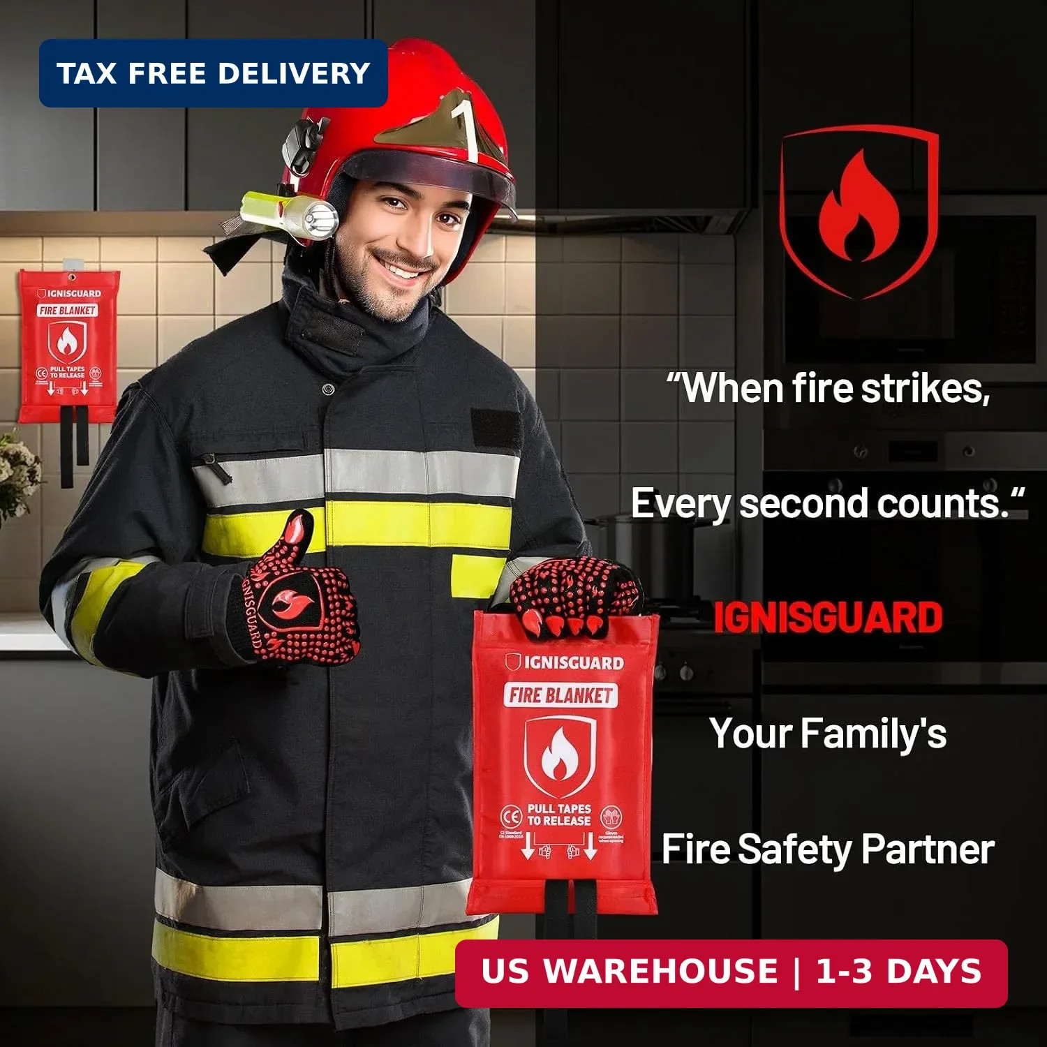 Emergency Fire Blanket for Home and Kitchen, 1-Pack 40″x40″ Fiberglass Fire Supp