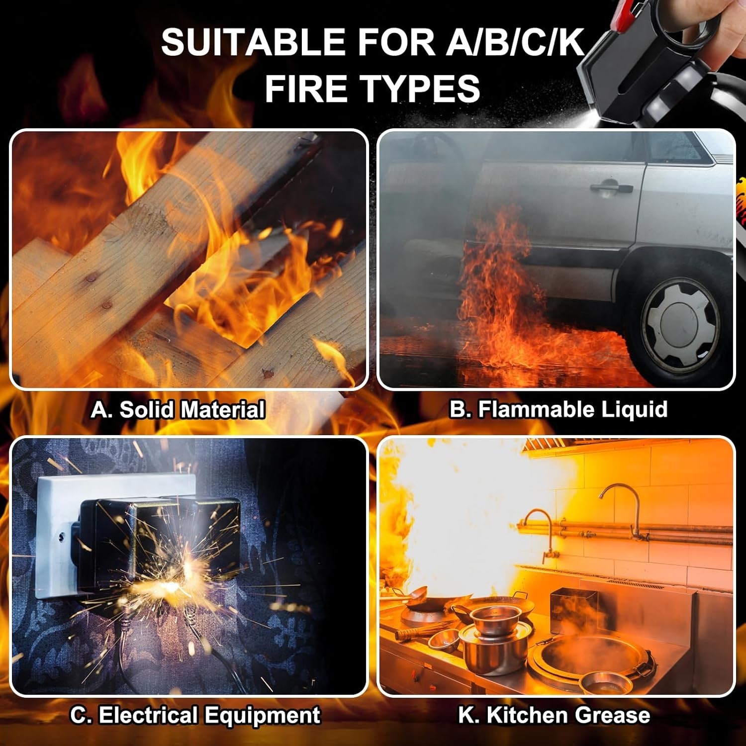 4 Pk Fire Extinguisher For Home, 8 In 1 Portable A, B, C, K Fire Extinguishers