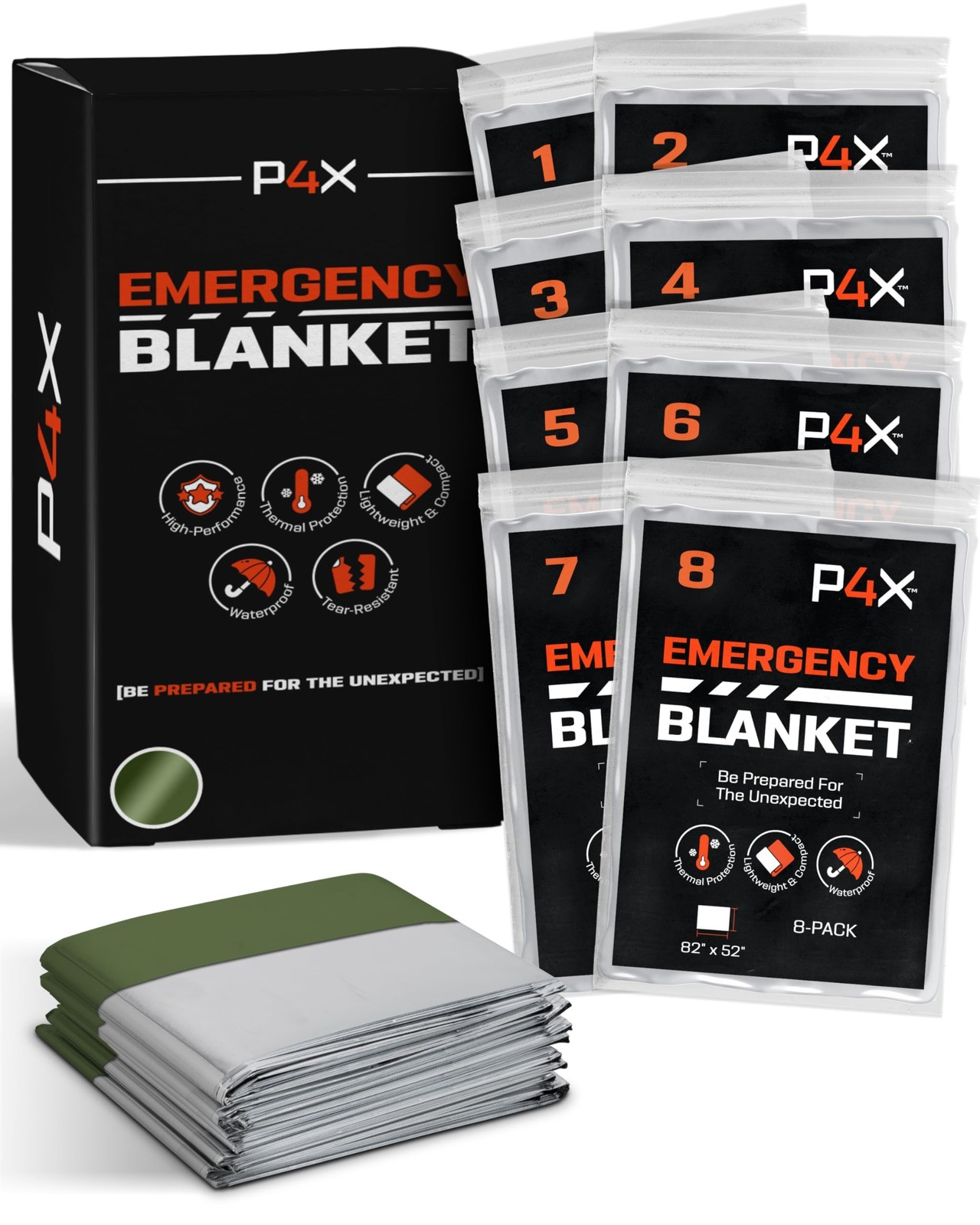 Mylar Emergency Blanket Waterproof Thermal Rip Resistant 8 Pack Survival Outdoor
