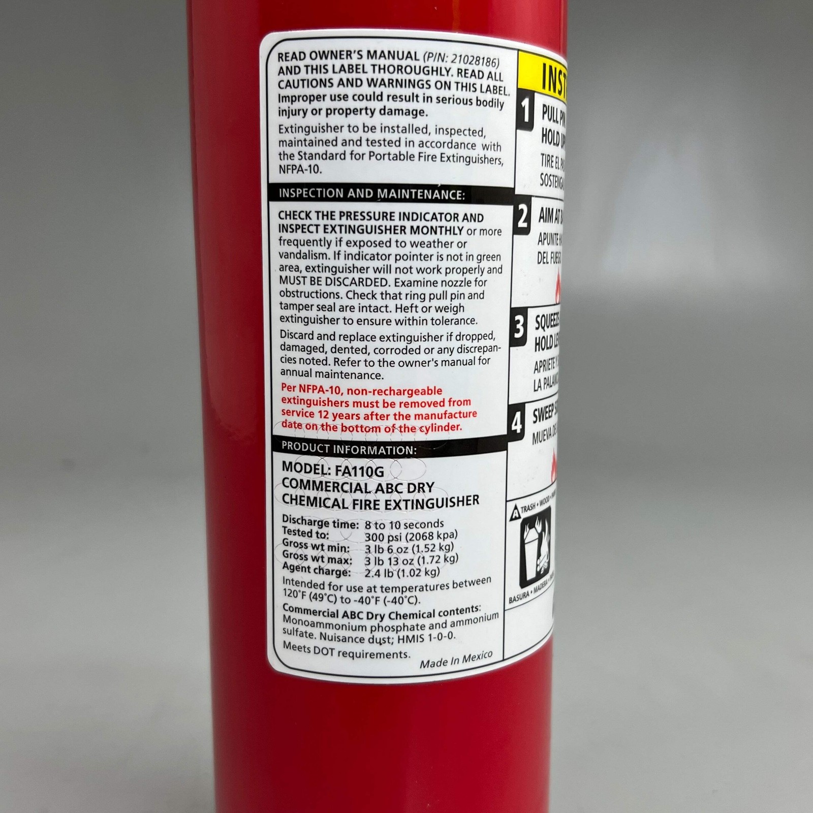 KIDDE Basic 110 Fire Extinguisher for Home, 1-a:10-b:c Red FA110G