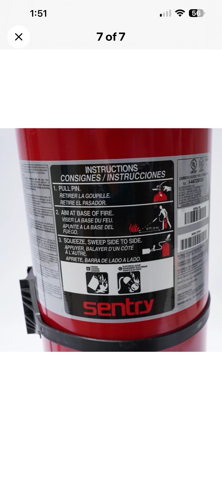 Sentry Ansul 431555 CD15A-1 15 lb Carbon Dioxide Marine Fire Extinguisher