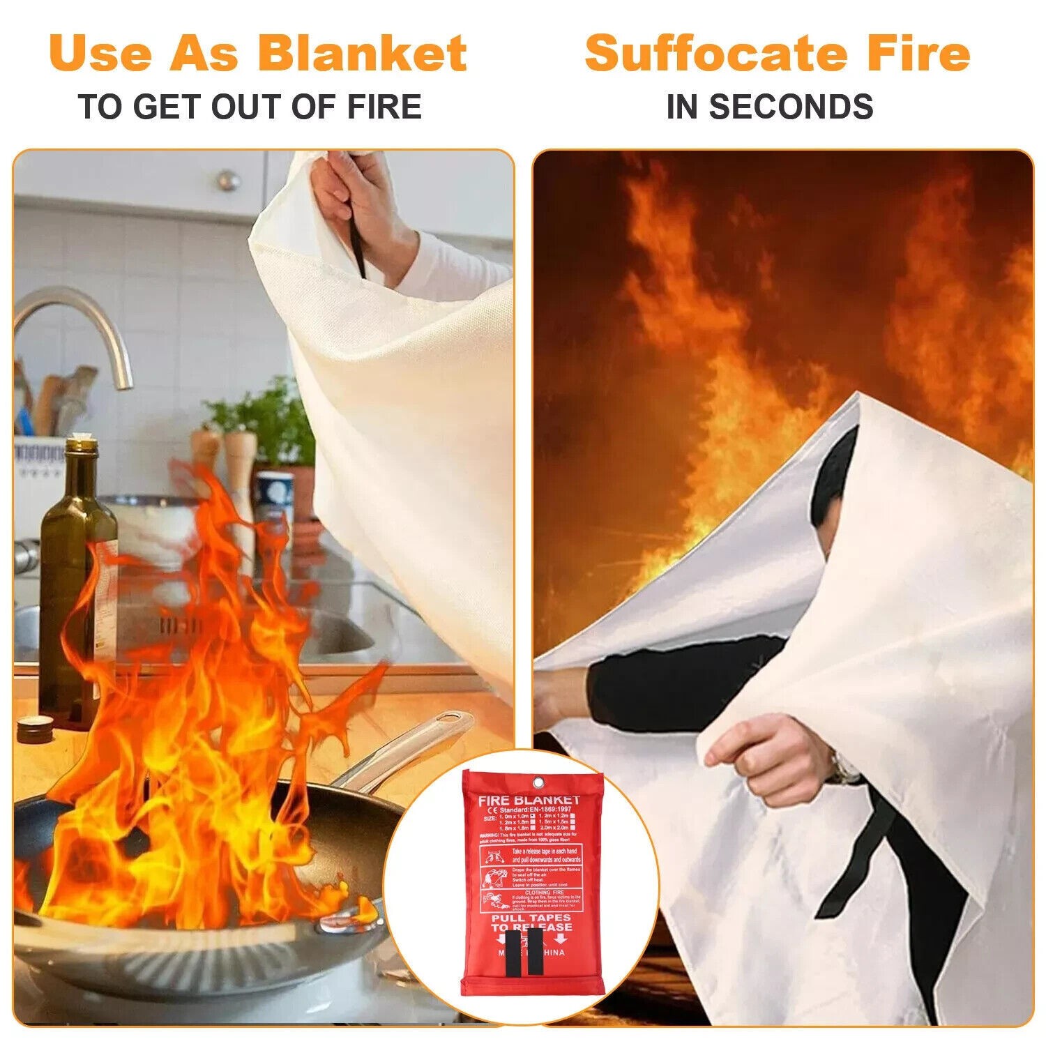 FIRE BLANKET 39”x39” Large Retardant Fiberglass Blanket Prepared Emergency US