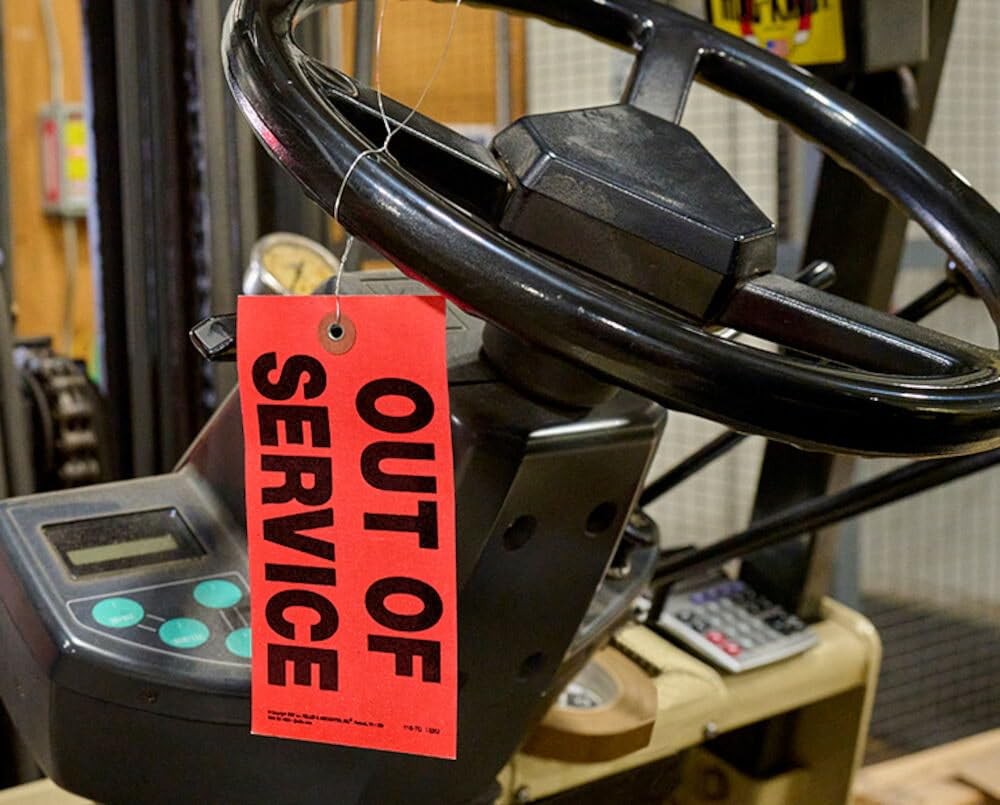Out of Service Tags 50-pk – 6.25″ X 3.125″ Red Synthetic 12″ Wires – High