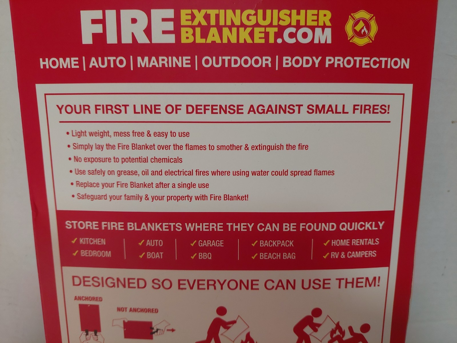 Fire Extinguisher Blanket 2 Pack Light Weight Easy To Use 40 x 40 Inch New