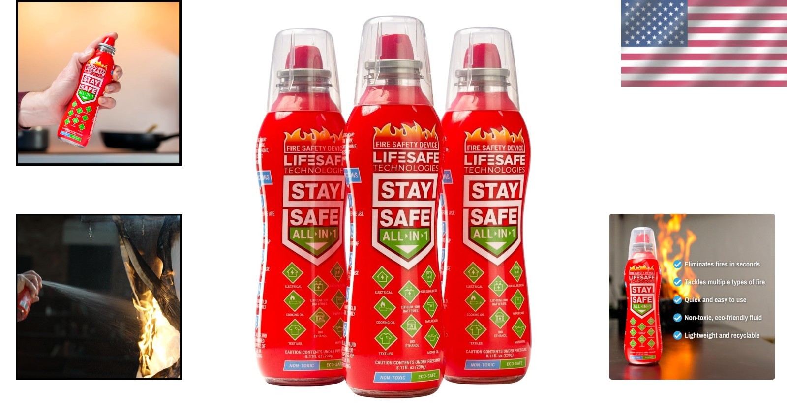 Portable Fire Spray 3-Pack: Eco-Friendly, Non-Toxic, 1000V Electrical Safe