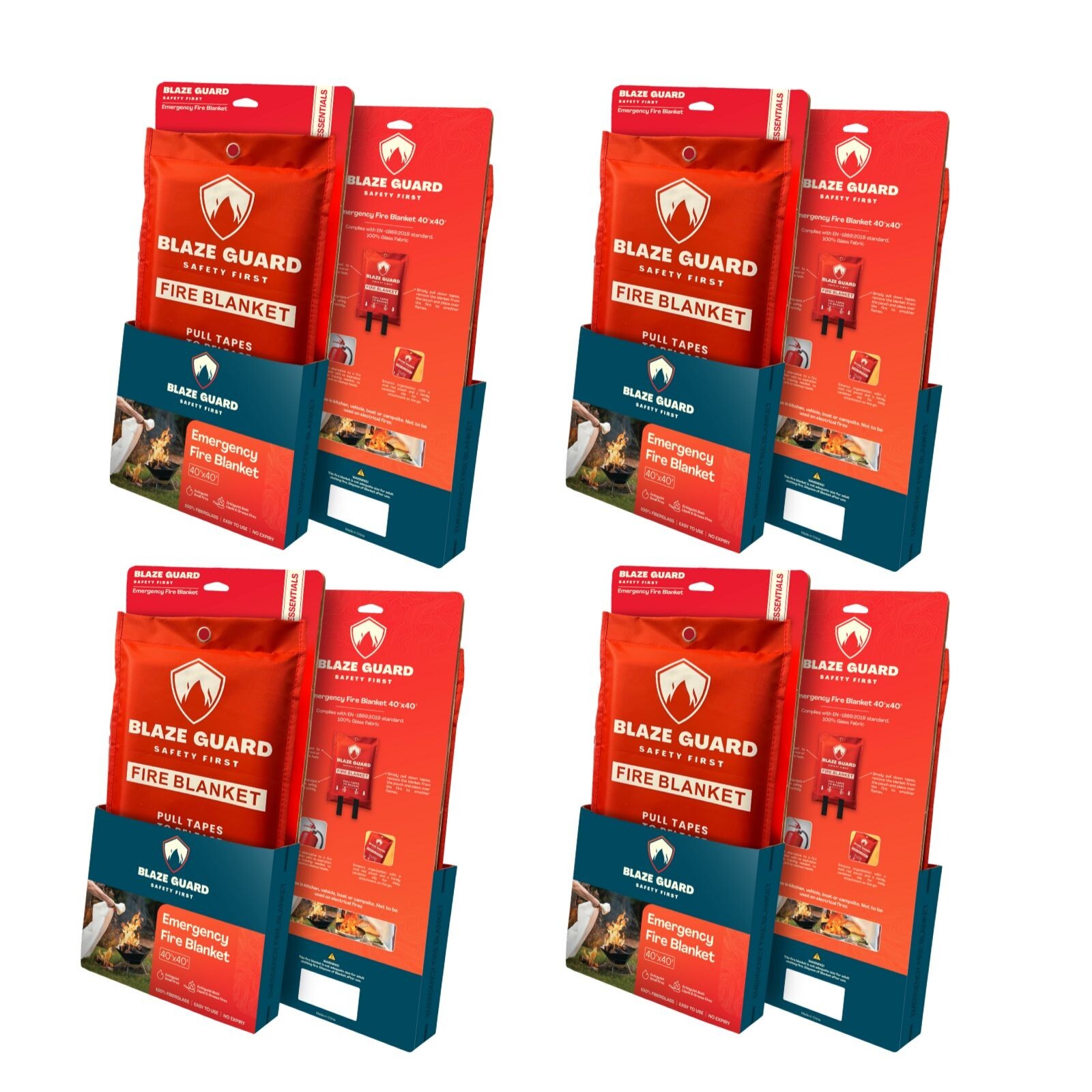 4 X Fire Blanket 100% Fiberglass Blaze Guard Hero Home Prepared-Emergency Safety