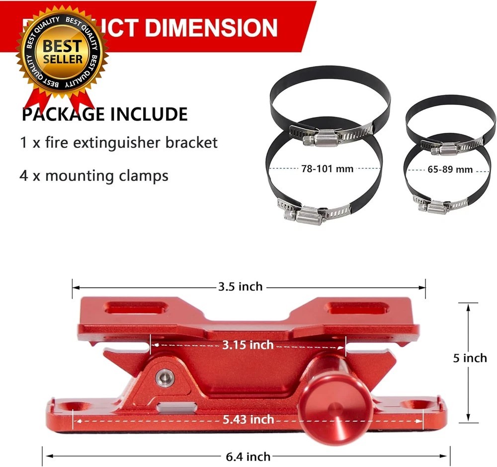 Quick Release Fire Extinguisher Mount – Aluminum Adjustable UTV Roll Bar Fire Ex