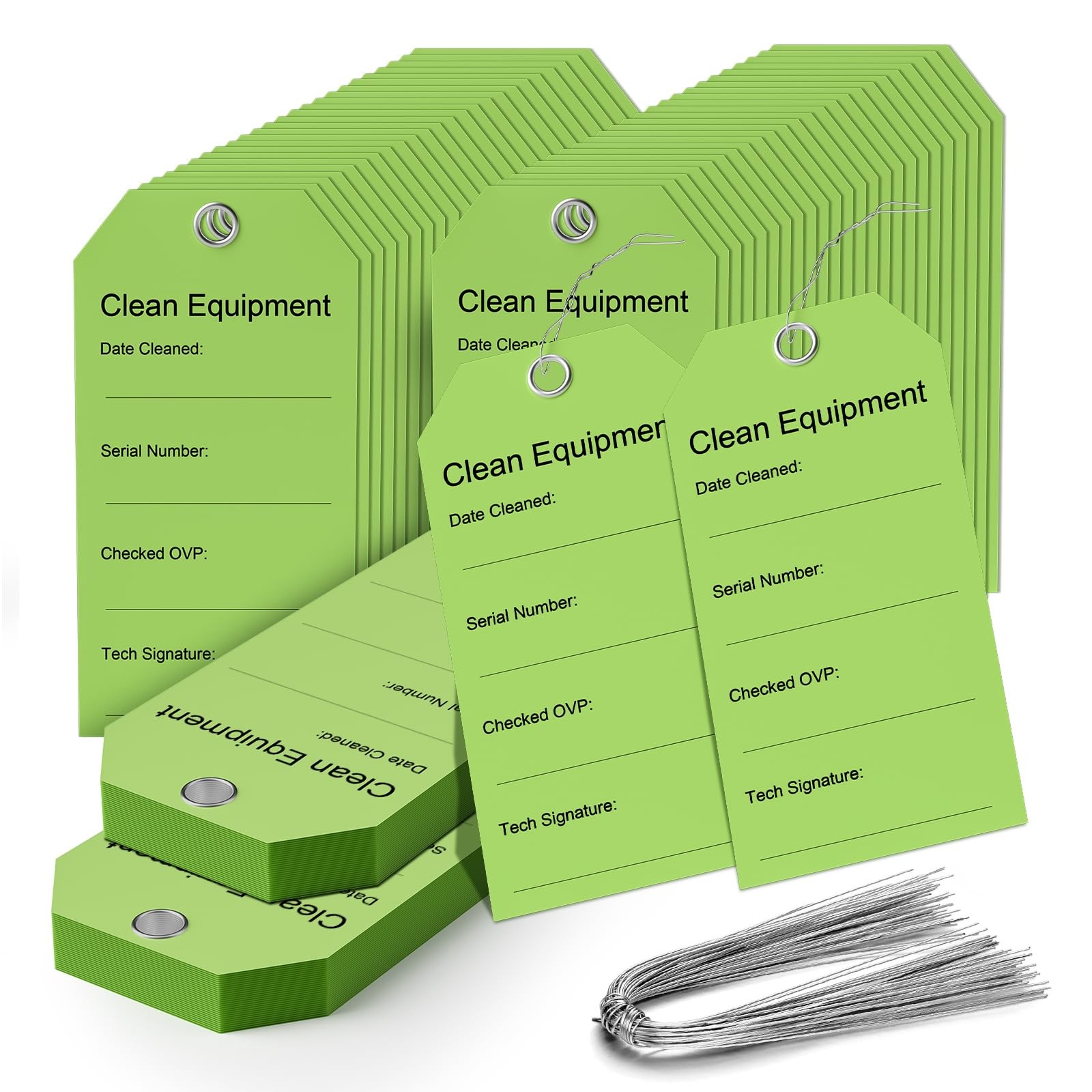 Clean Equipment Tags with Wire – 500 Pack Green (2 5/16 x 4 3/4 Inch) – Clean…