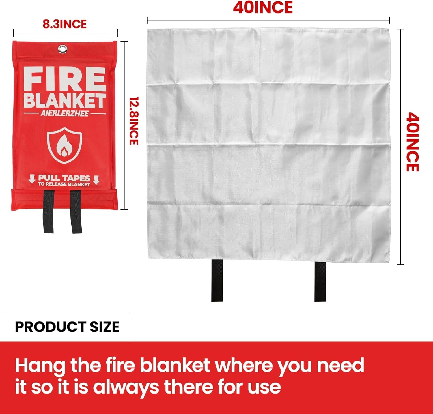 Emergency Fire Blanket Set – 40″ x 40″, Fiberglass, Reusable for Home & Travel