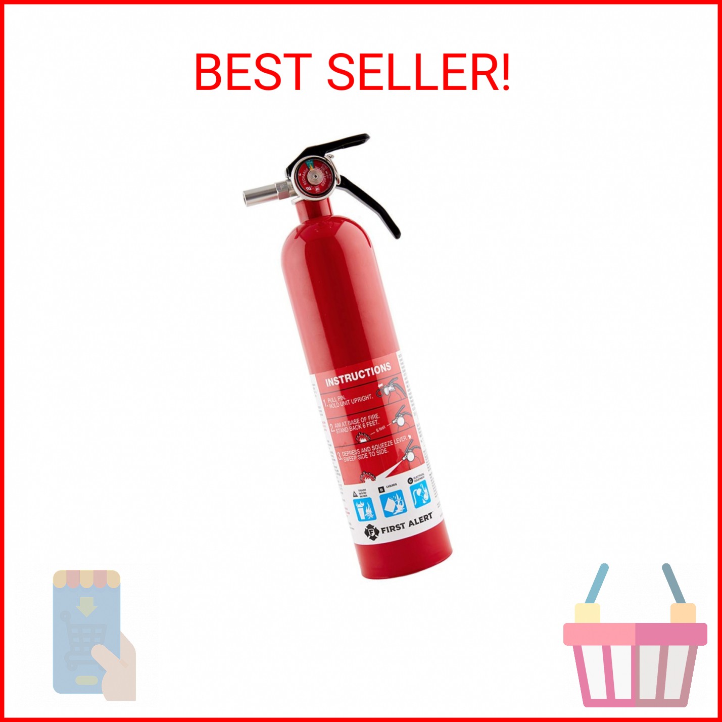 First Alert Fire Extinguisher for Home, Standard Rechargeable Compliance Unit, U
