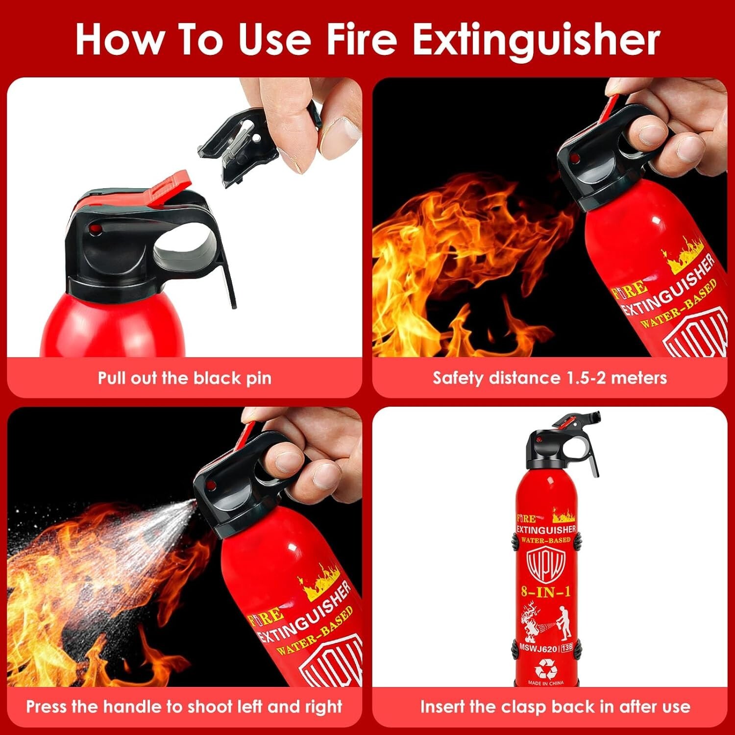 4 Pack Car Fire Extinguisher with Bracket 620ml, 8 in 1 Fire Extinguishers