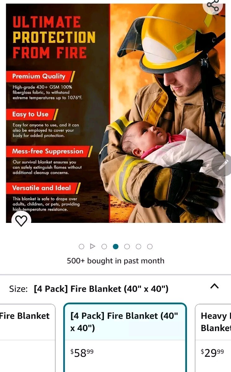 Mart COBRA. 4 PACK FIRST RESPONSE FIRE BLANKET. 100% Fiberglass (40”x40”)