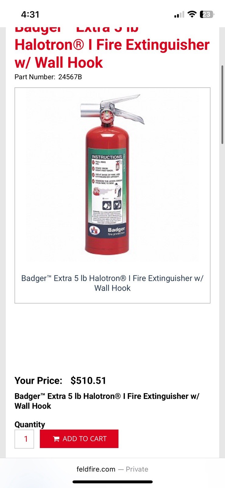 SERVICED 5LB Badger 5 HB-2 – Halotron Fire Extinguisher