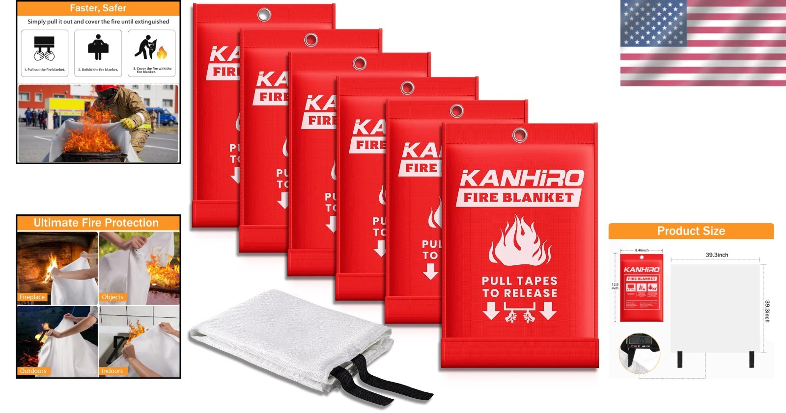 39×39 Emergency Fire Blanket – Essential Safety Gear for Home & School, 6 Pack