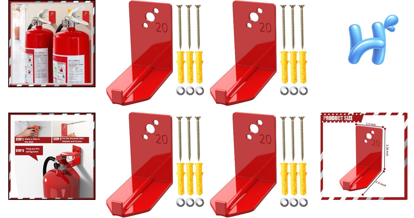 Compact 4 Pack Fire Extinguisher Brackets – Corrosion-Resistant Iron Holders