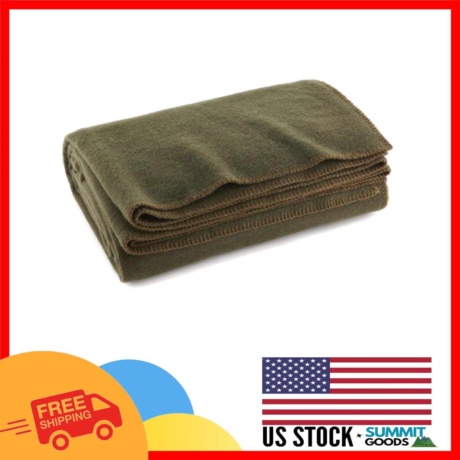 Military-Style Wool Blanket – 66″ x 90″ Fire Retardant for Camping Comfort