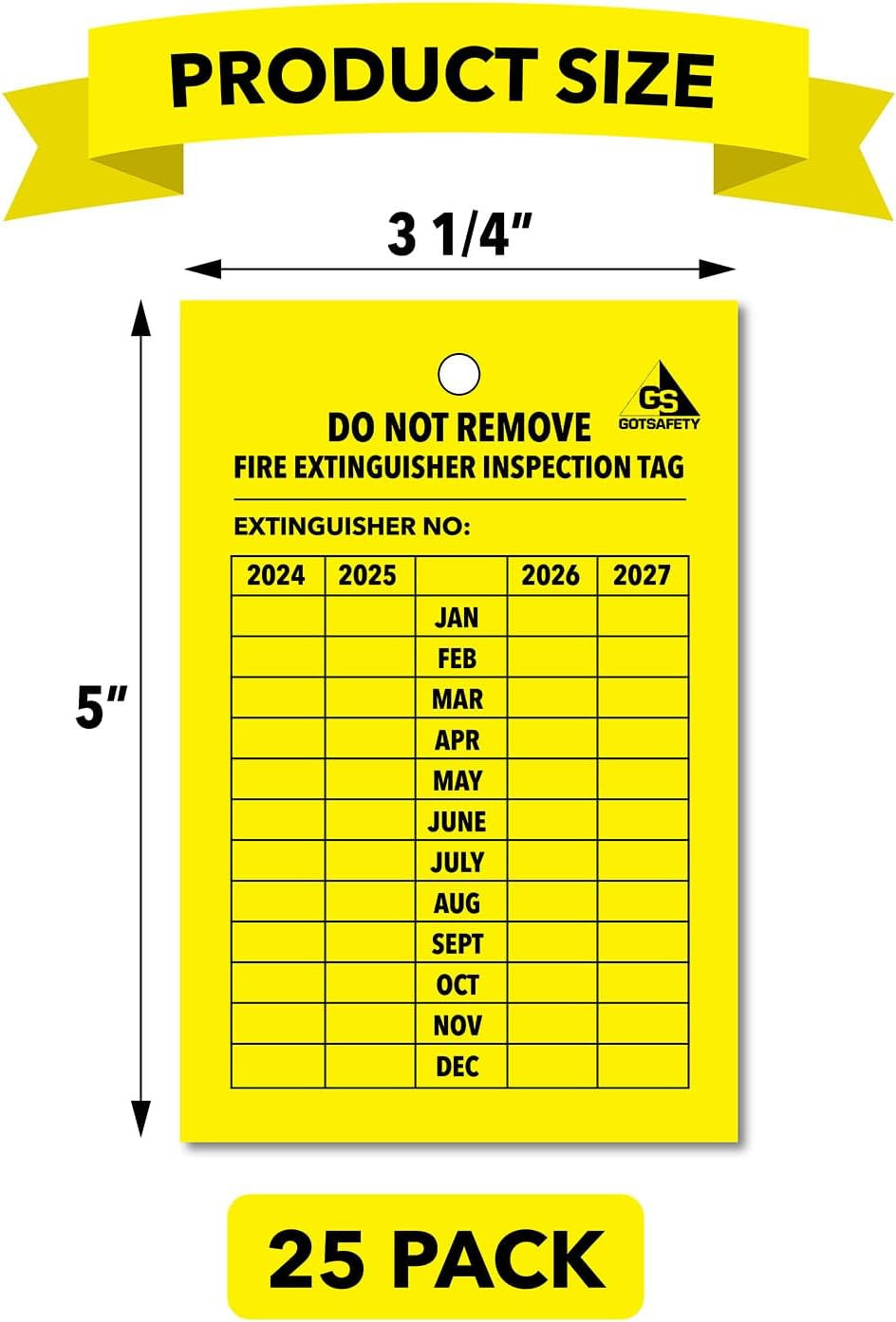 4 Year Fire Extinguisher Inspection Tags – [25 Pack] [2026-2029] Monthly Fire Ex