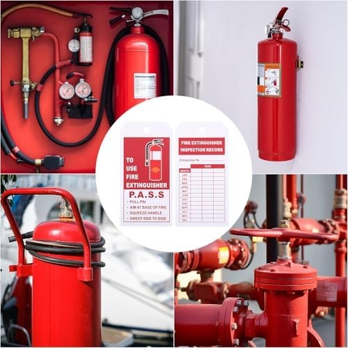 200 Sets Fire Extinguisher Inspection Tags with 200PCS Adjustable Zip Ties and 2