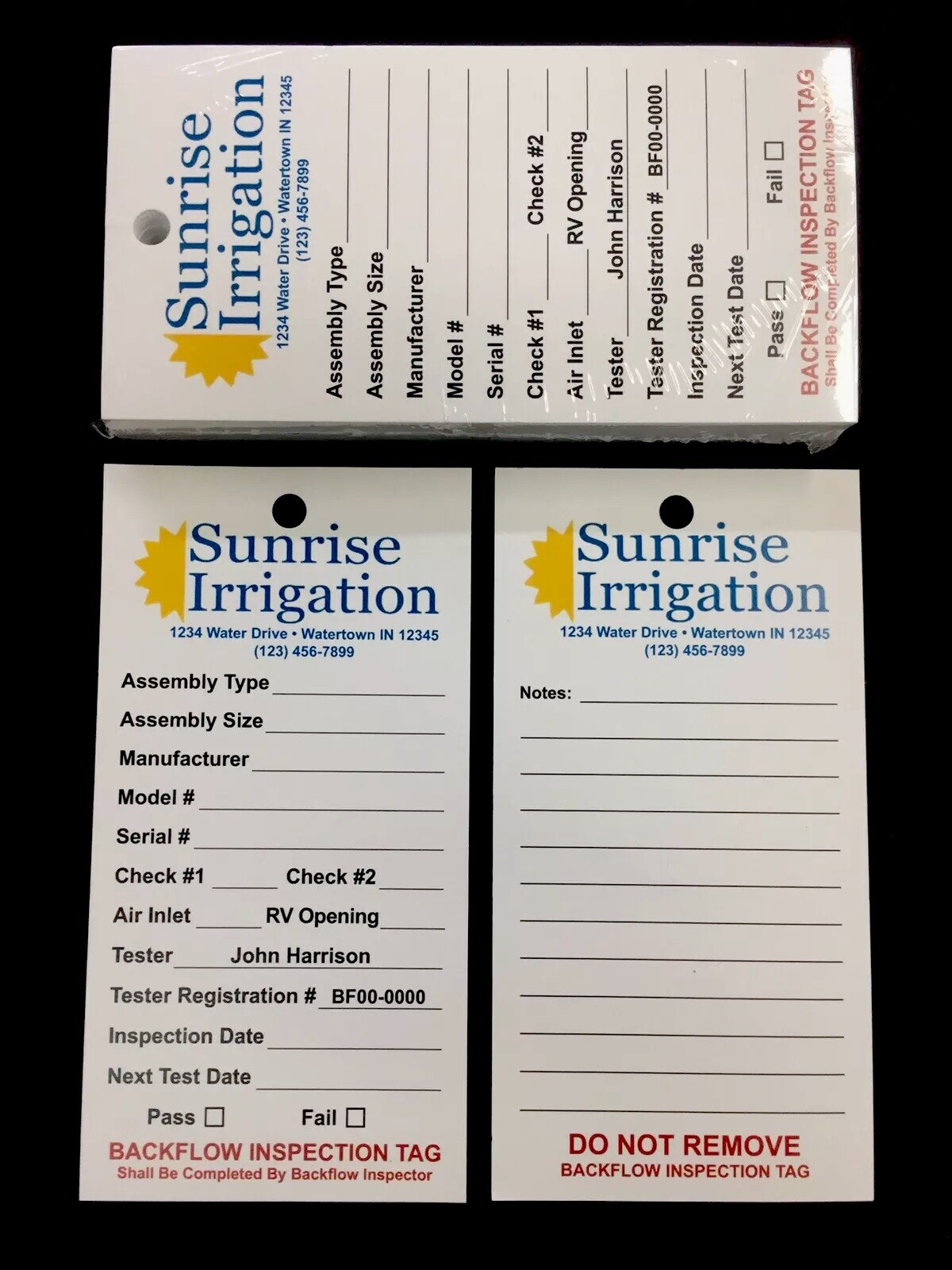 Backflow Inspection Tags – Custom Print – Waterproof – UV Resistant (Pkg of 100)
