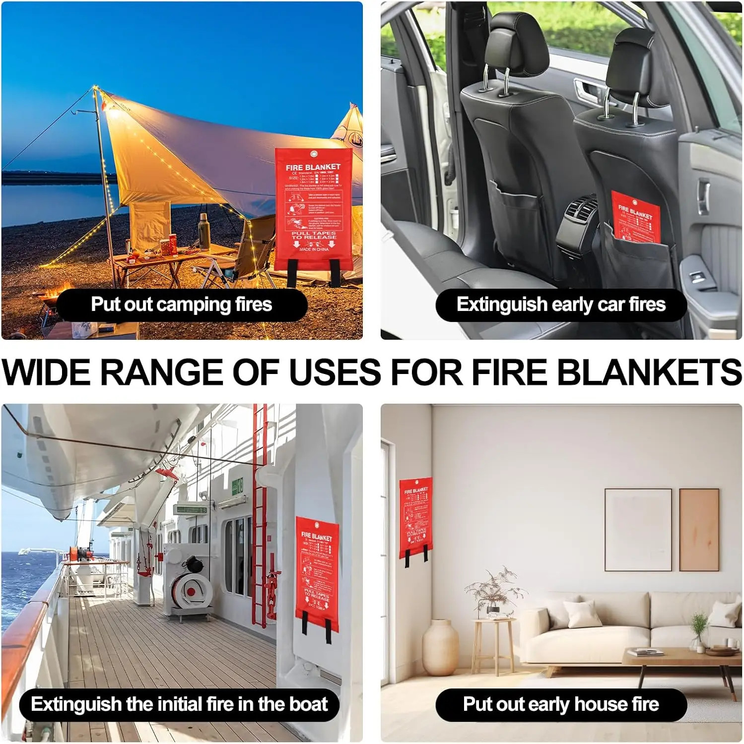 Fire Blanket Fiberglass Fire Emergency Blanket Suppression Survival Safety Cover