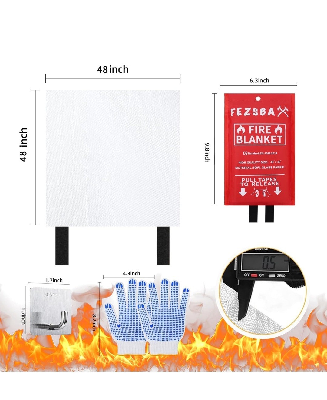 4pk Large 4’x4′ Fire Blanket Fireproof For Home Office Caravan Emergency Safety