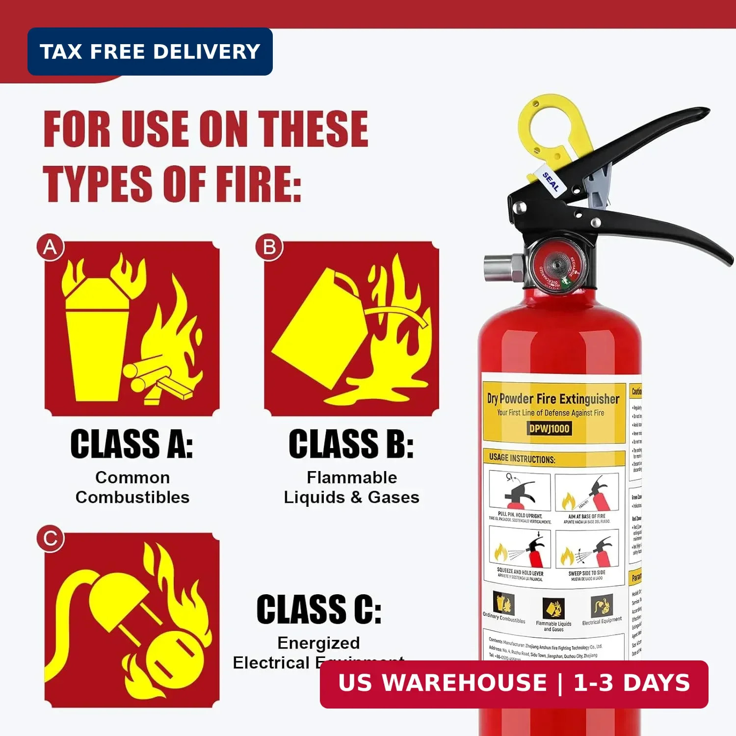 2 Pack ABC Fire Extinguisher – 2.5lb 1A:10B:C Dry Chemical Fire Extinguisher wit