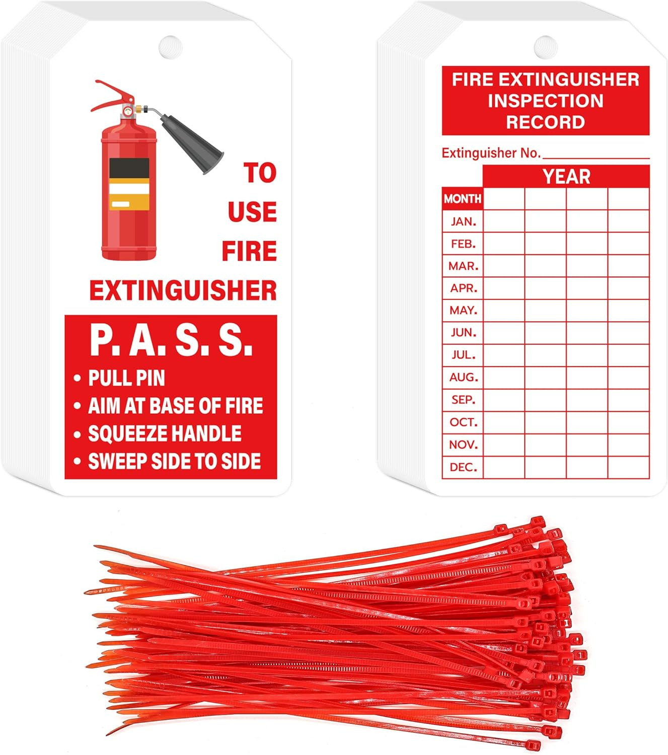 160 Sets Fire Extinguisher Tags with Adjustable Wire Ties Monthly Inspection Rec